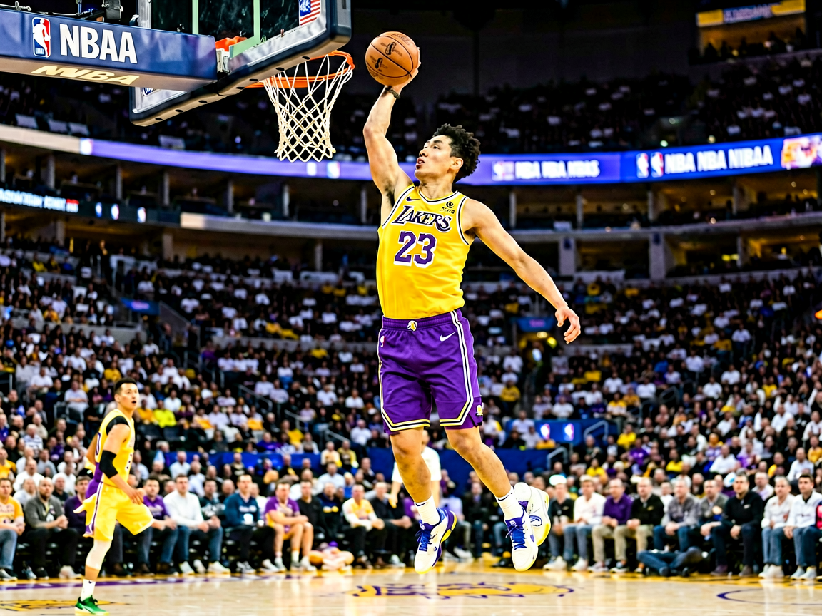 NBA篮球比赛精彩瞬间,球员空中扣篮